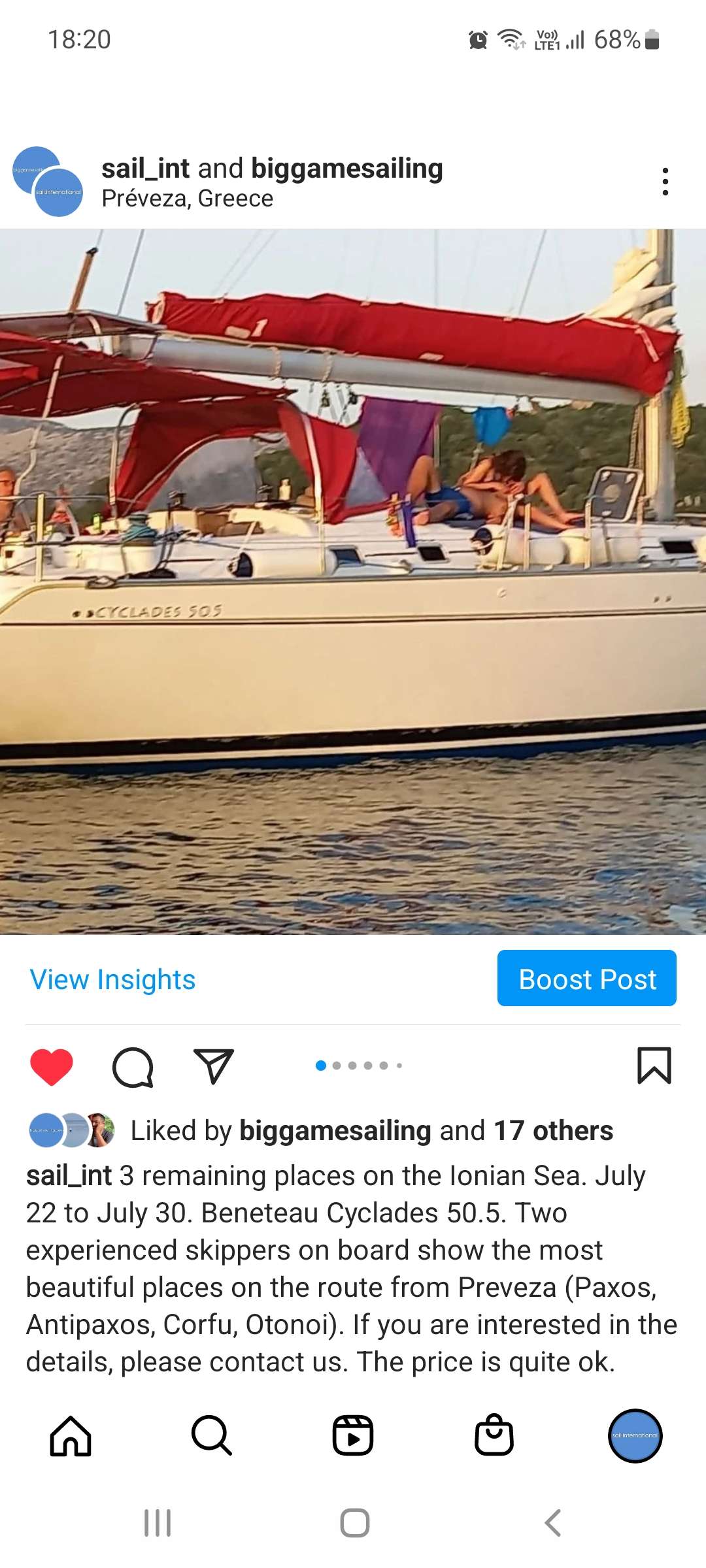 Sailing. 3 spots in Preveza.